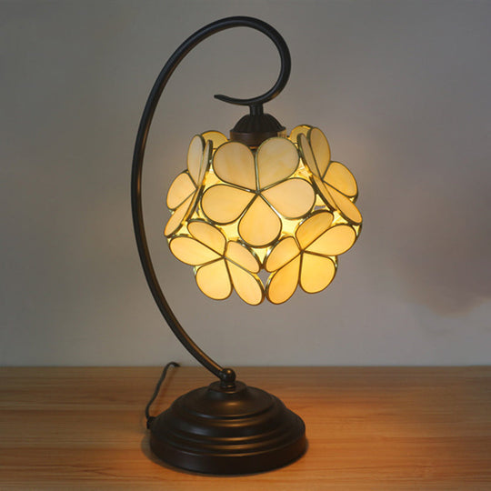 Blossom Tiffany Style Table Lamp - Single Head Beige/Pink/Yellow Glass Nightstand Light For Bedroom