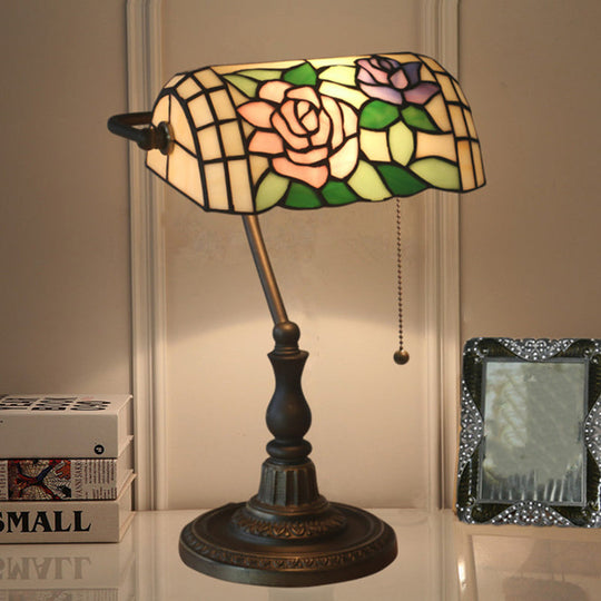 Tiffany Style Dragonfly Stained Glass 1-Light Bedside Table Lamp In Bronze