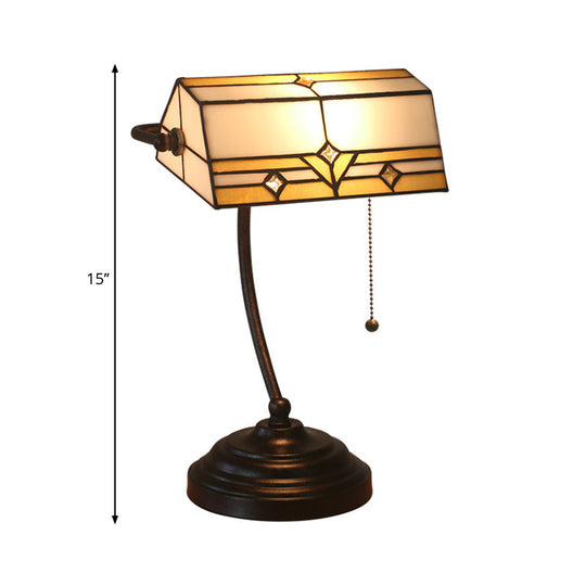 Stained Glass Tiffany Style Nightstand Table Light - White Gem-Like Single Head With Pull Chain