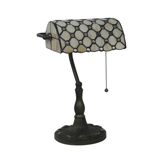 Mediterranean Beige/Blue Glass Jeweled Night Table Lamp With Black Nightstand For Bedroom