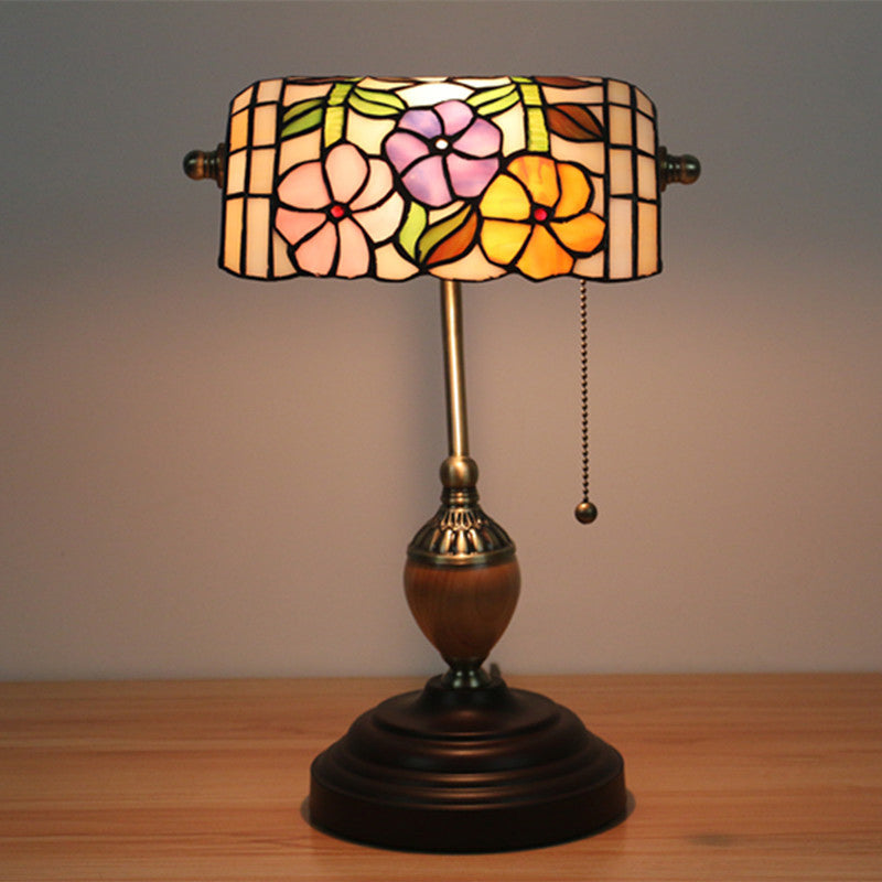 Tiffany Style Stained Glass Nightstand Lamp - Single Head Brass Table Light For Bedroom