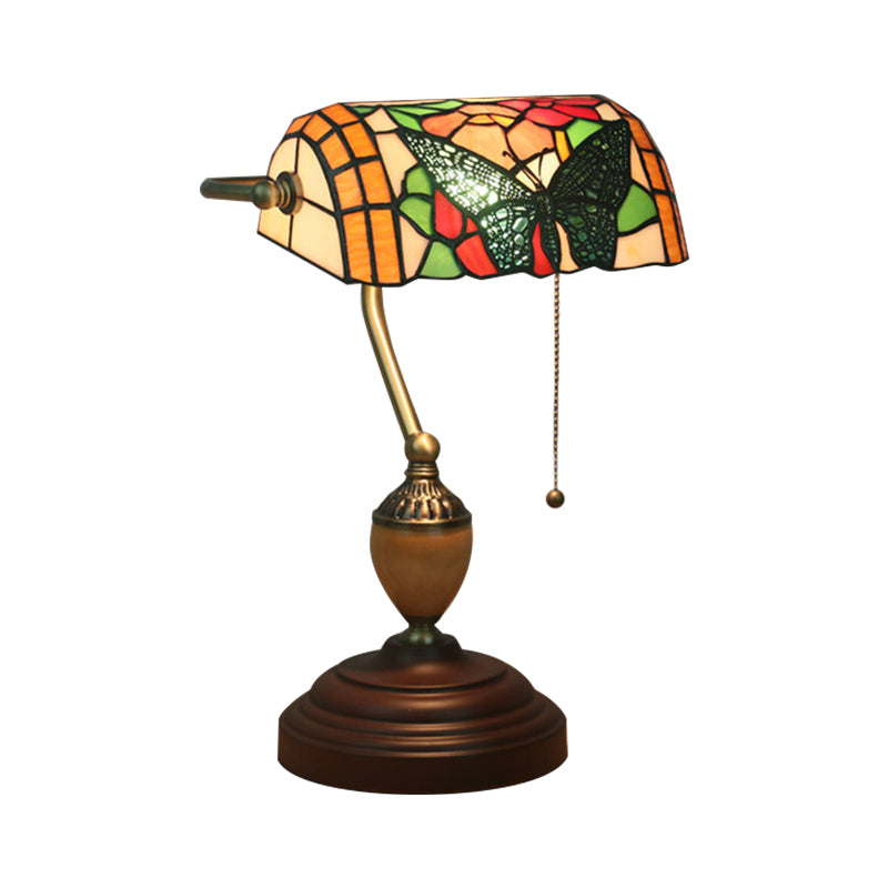 Mediterranean Stained Glass Brass Table Lamp - Elegant Nightstand Light With Dragonfly/Butterfly