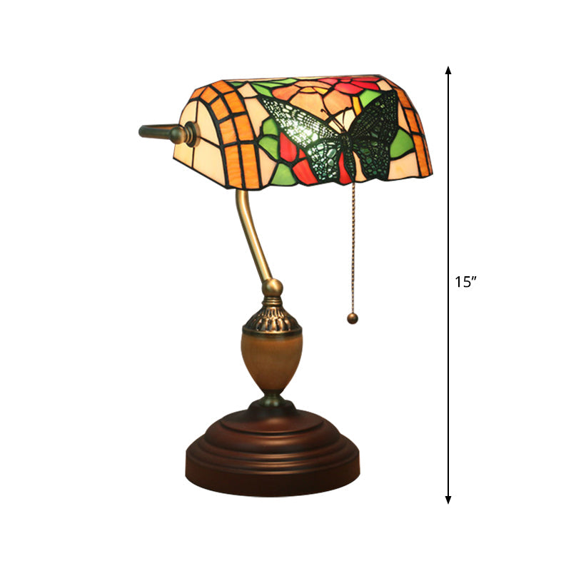 Mediterranean Stained Glass Brass Table Lamp - Elegant Nightstand Light With Dragonfly/Butterfly