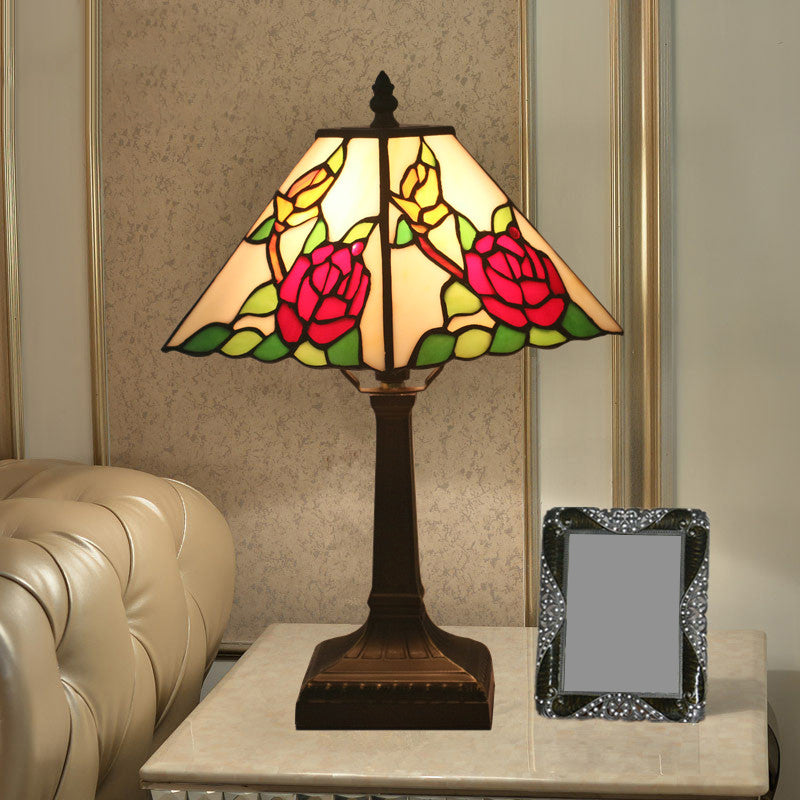 Mediterranean Red/Yellow/Blue Cut Glass Flower Nightstand Lamp - Stylish Bedroom Table Light