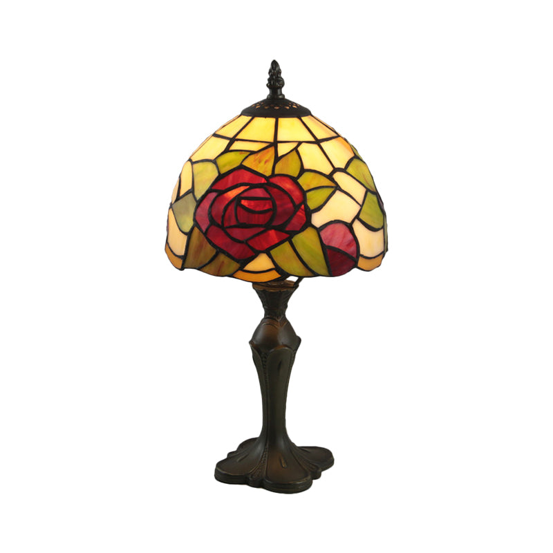 Tiffany Style Nightstand Lamp - Antique Brass Finish Stained Glass Shade