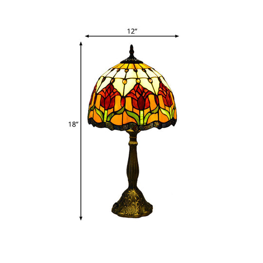 Tiffany Style Stained Glass Table Lamp: Elegant Brass Nightstand Light For Bedroom