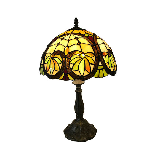 Tiffany Brass Bedside Table Lamp With Stained Glass Shade