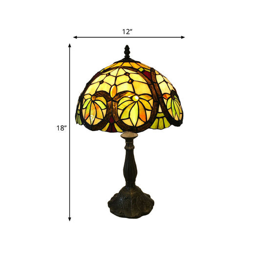 Tiffany Brass Bedside Table Lamp With Stained Glass Shade