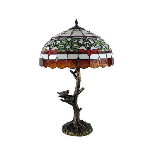 Brass Table Lamp: Stained Glass Leaf/Rose/Peony Tiffany Style Perfect For Bedroom Nightstand