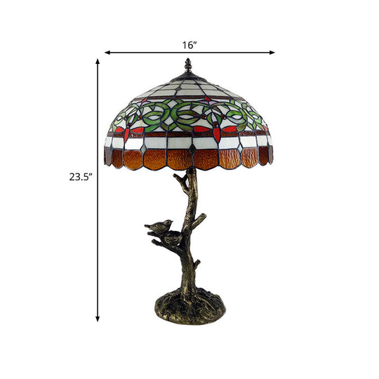 Brass Table Lamp: Stained Glass Leaf/Rose/Peony Tiffany Style Perfect For Bedroom Nightstand