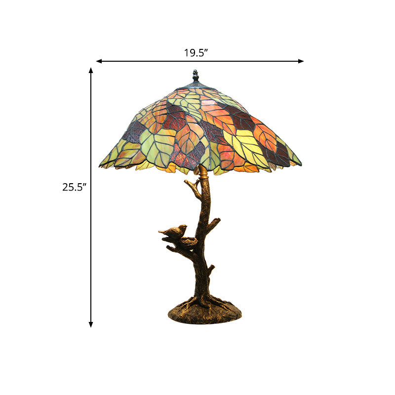 Mediterranean Leaf Stained Glass Table Lamp - Brass Finish Indoor Lighting