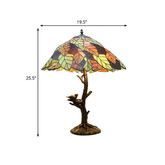 Mediterranean Leaf Stained Glass Table Lamp - Brass Finish Indoor Lighting