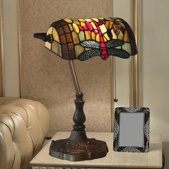 Mediterranean Dragonfly Stained Glass Nightstand Table Light In Bronze For Bedroom