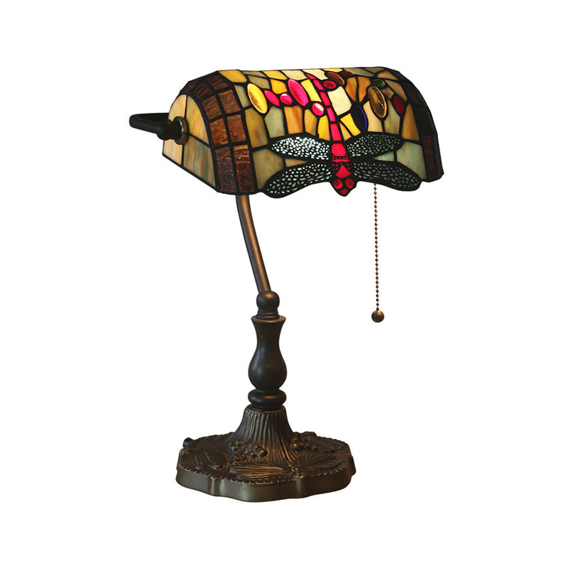 Mediterranean Dragonfly Stained Glass Nightstand Table Light In Bronze For Bedroom