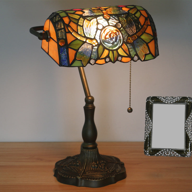 Mediterranean Dragonfly Stained Glass Nightstand Table Light In Bronze For Bedroom /