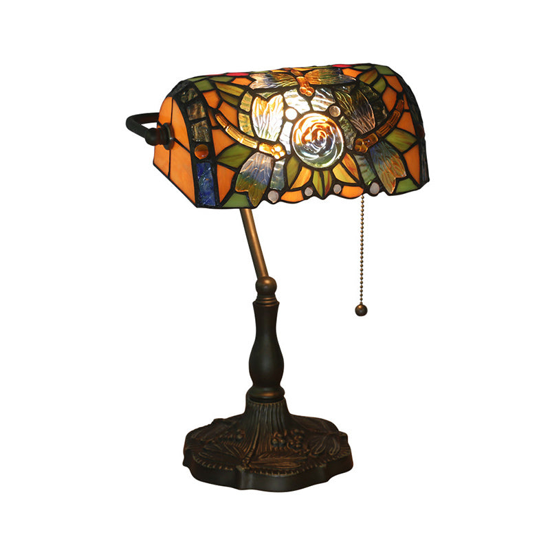 Mediterranean Dragonfly Stained Glass Nightstand Table Light In Bronze For Bedroom