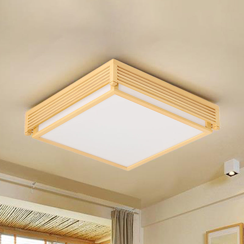 14"/18"/21.5"W Acrylic Flush Mount LED Ceiling Light in Warm/White Light with Wood Guard - Square Box, Simple Design - Beige