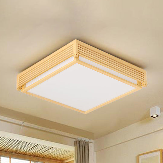 14/18/21.5W Acrylic Flush Mount Led Ceiling Light In Warm/White With Wood Guard - Square Box Simple