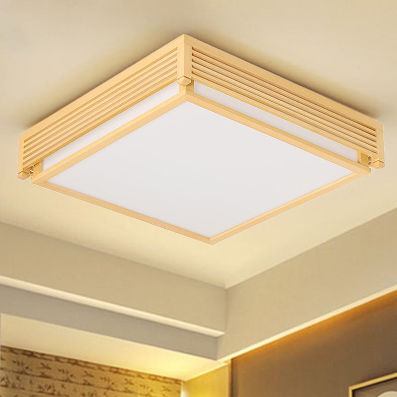 14"/18"/21.5"W Acrylic Flush Mount LED Ceiling Light in Warm/White Light with Wood Guard - Square Box, Simple Design - Beige