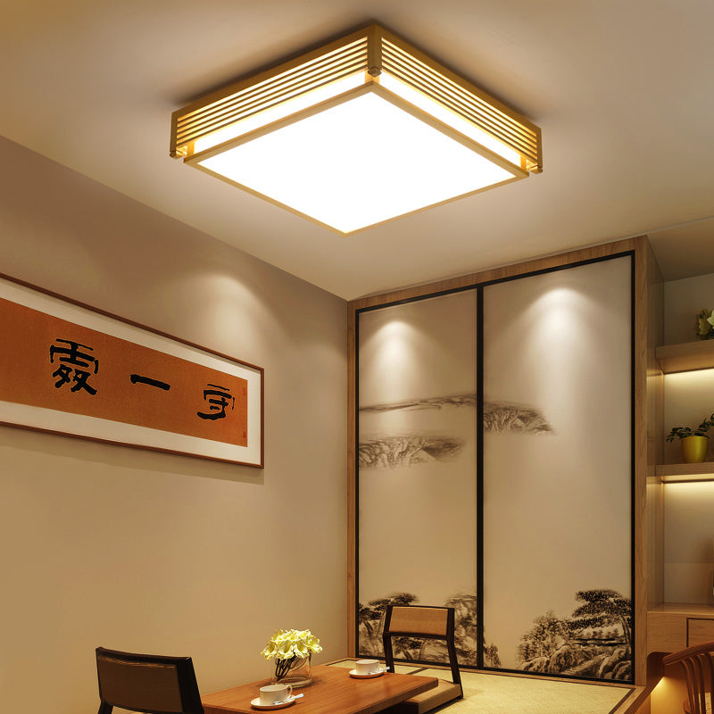 14"/18"/21.5"W Acrylic Flush Mount LED Ceiling Light in Warm/White Light with Wood Guard - Square Box, Simple Design - Beige