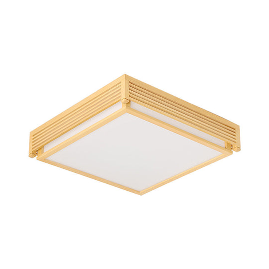 14"/18"/21.5"W Acrylic Flush Mount LED Ceiling Light in Warm/White Light with Wood Guard - Square Box, Simple Design - Beige