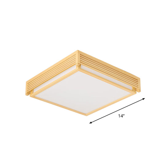 14"/18"/21.5"W Acrylic Flush Mount LED Ceiling Light in Warm/White Light with Wood Guard - Square Box, Simple Design - Beige