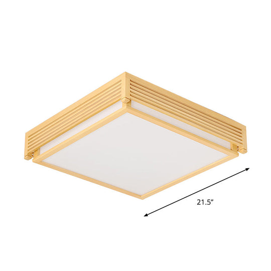 14"/18"/21.5"W Acrylic Flush Mount LED Ceiling Light in Warm/White Light with Wood Guard - Square Box, Simple Design - Beige