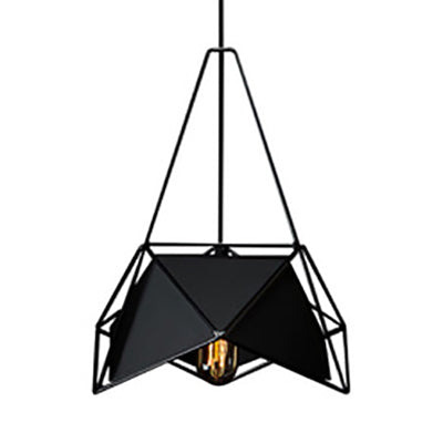 Geometric Ceiling Pendant Light in Brass, Black and White with Wire Guard - Industrial Metallic Design for Living Rooms - 1-Light Suspended Fixture