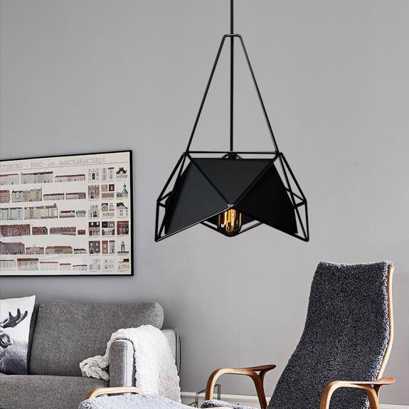 Geometric Ceiling Pendant Light in Brass, Black and White with Wire Guard - Industrial Metallic Design for Living Rooms - 1-Light Suspended Fixture