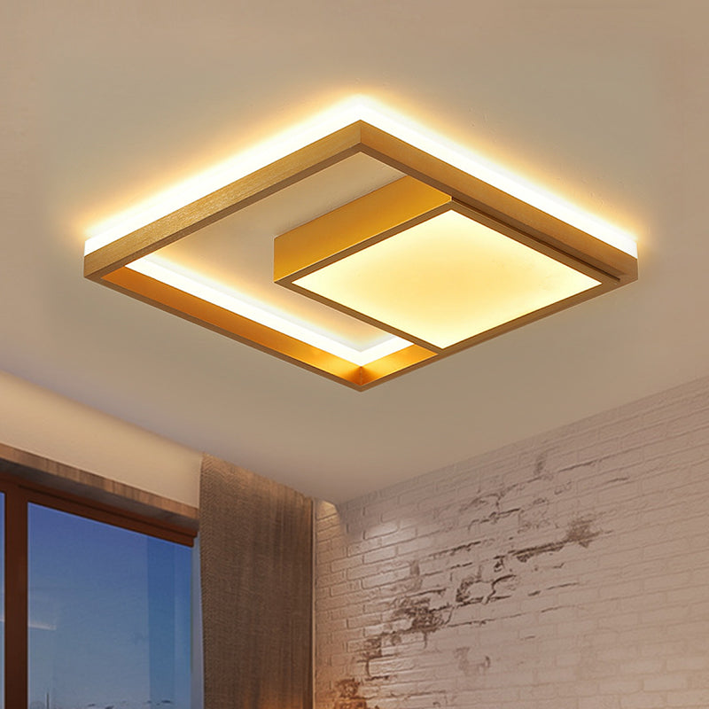 16"/23.5" Gold Square Ceiling Light - Modern Metal LED Flush Mount in Warm/White Light