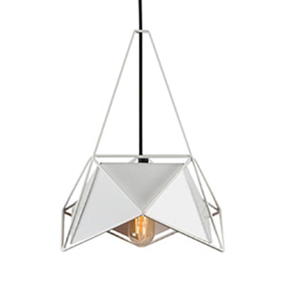 Geometric Brass/Black/White Ceiling Pendant Light With Wire Guard - Industrial Metallic Suspended