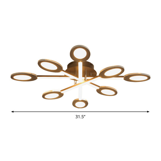 Starburst LED Semi Flush Ceiling Light in Warm/White, Minimalistic Design, Acrylic, 31.5"/45" Wide, Brown