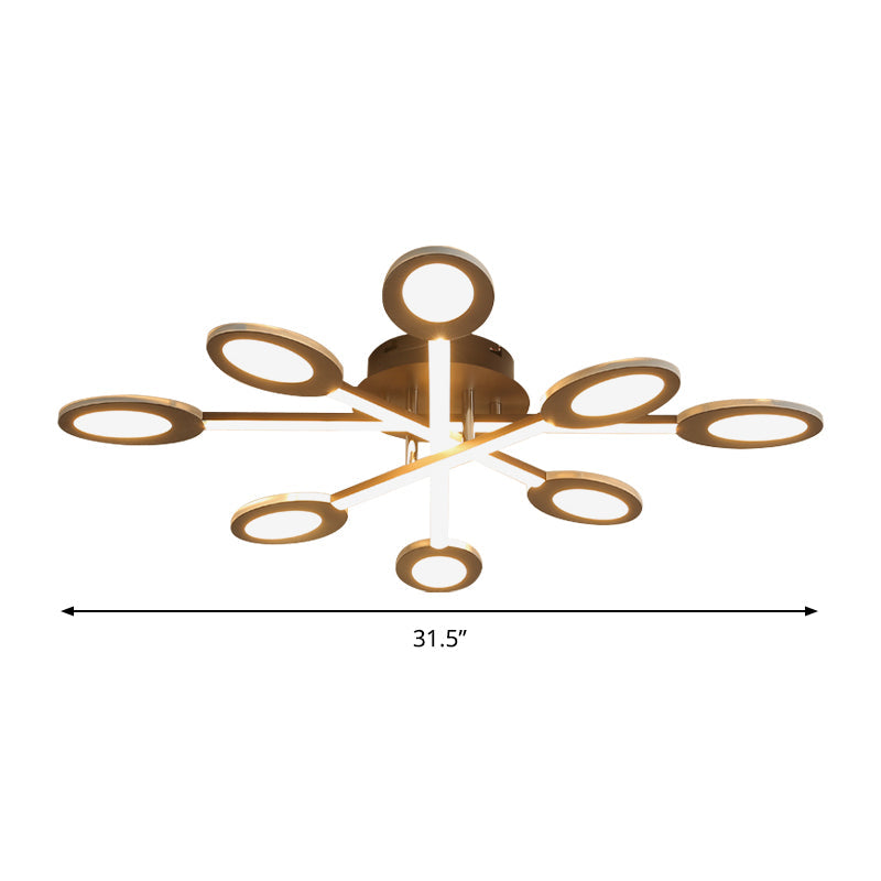 Starburst Led Semi Flush Ceiling Light In Warm/White Minimalistic Design Acrylic 31.5/45 Wide Brown