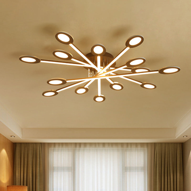 Starburst LED Semi Flush Ceiling Light in Warm/White, Minimalistic Design, Acrylic, 31.5"/45" Wide, Brown