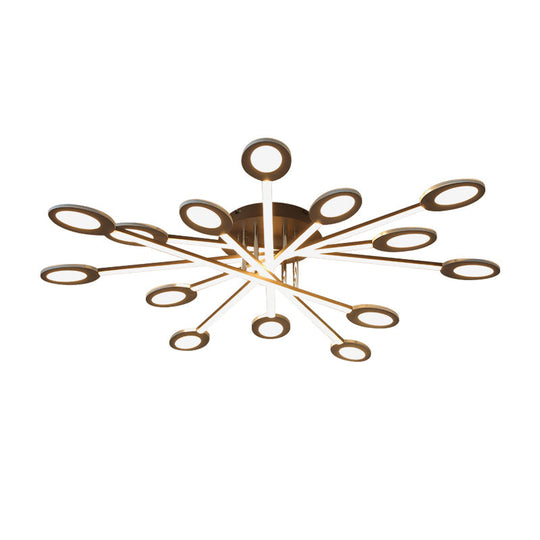 Starburst LED Semi Flush Ceiling Light in Warm/White, Minimalistic Design, Acrylic, 31.5"/45" Wide, Brown