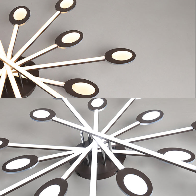 Starburst LED Semi Flush Ceiling Light in Warm/White, Minimalistic Design, Acrylic, 31.5"/45" Wide, Brown