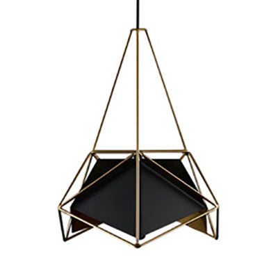 Geometric Ceiling Pendant Light in Brass, Black and White with Wire Guard - Industrial Metallic Design for Living Rooms - 1-Light Suspended Fixture