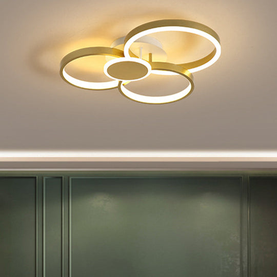 Modern Acrylic LED Gold Ceiling Light Fixture - Semi-Flush Mount, Round Shape - Warm/White Light