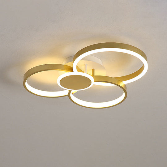 Modern Acrylic LED Gold Ceiling Light Fixture - Semi-Flush Mount, Round Shape - Warm/White Light