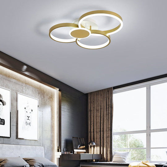 Modern Acrylic LED Gold Ceiling Light Fixture - Semi-Flush Mount, Round Shape - Warm/White Light