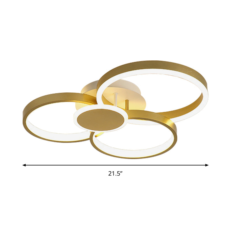 Modern Acrylic LED Gold Ceiling Light Fixture - Semi-Flush Mount, Round Shape - Warm/White Light