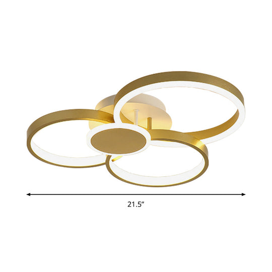 Modern Acrylic LED Gold Ceiling Light Fixture - Semi-Flush Mount, Round Shape - Warm/White Light