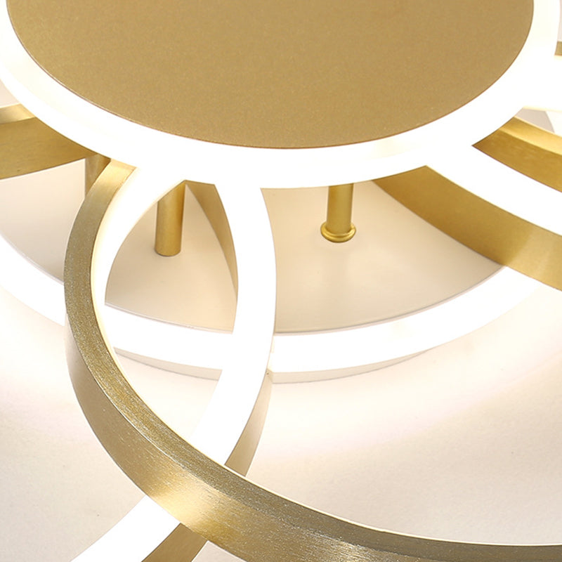 Modern Acrylic LED Gold Ceiling Light Fixture - Semi-Flush Mount, Round Shape - Warm/White Light