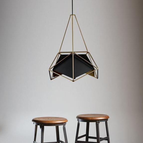 Geometric Ceiling Pendant Light in Brass, Black and White with Wire Guard - Industrial Metallic Design for Living Rooms - 1-Light Suspended Fixture