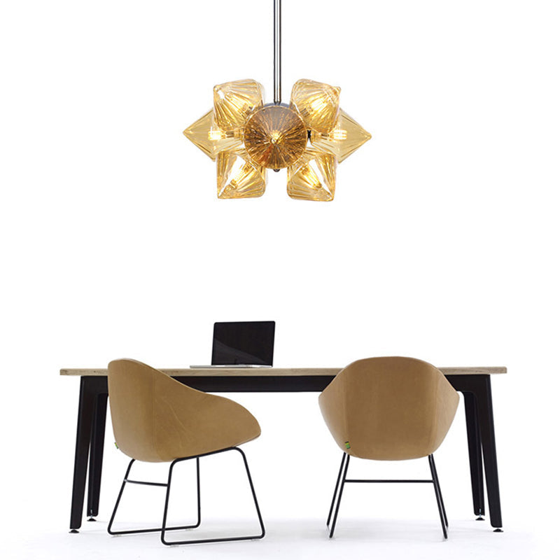 Modern Chrome Chandelier With Amber Glass And 9/12 Bulb Options