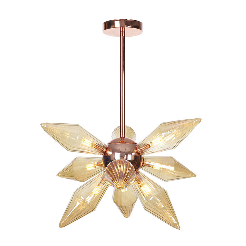 Modern 9/12-Head Amber Glass Diamond Chandelier Pendant Light in Rose Gold – Ideal for Living Room Ceiling