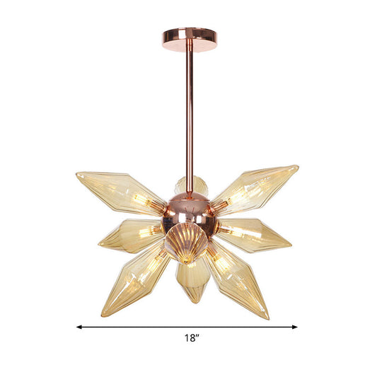 Modern 9/12-Head Amber Glass Diamond Chandelier Pendant Light in Rose Gold – Ideal for Living Room Ceiling