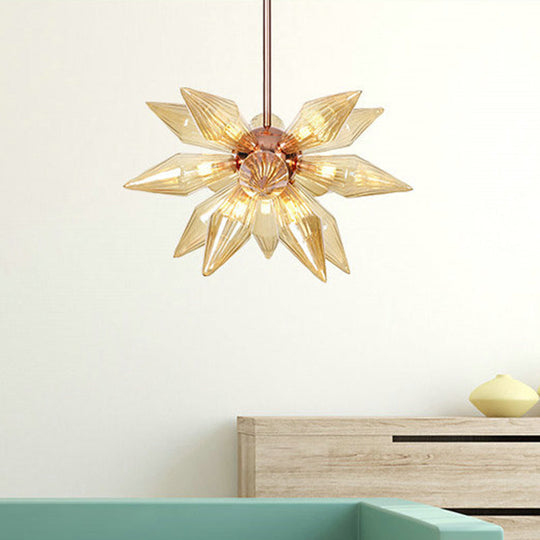 Modernist Amber Glass Diamond Chandelier With 9/12 Rose Gold Pendant Lights For Living Room Ceiling