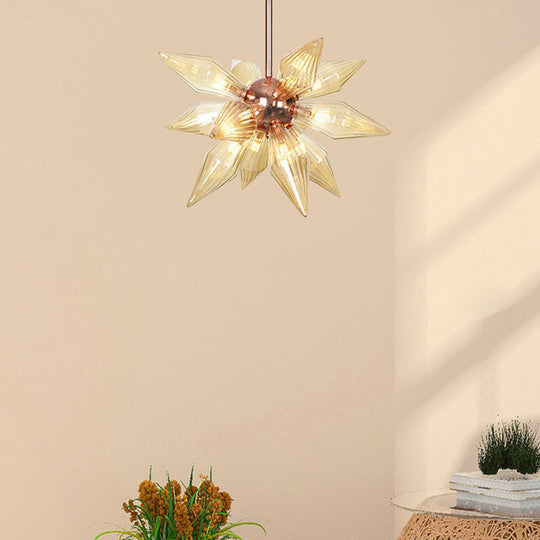 Modern 9/12-Head Amber Glass Diamond Chandelier Pendant Light in Rose Gold – Ideal for Living Room Ceiling