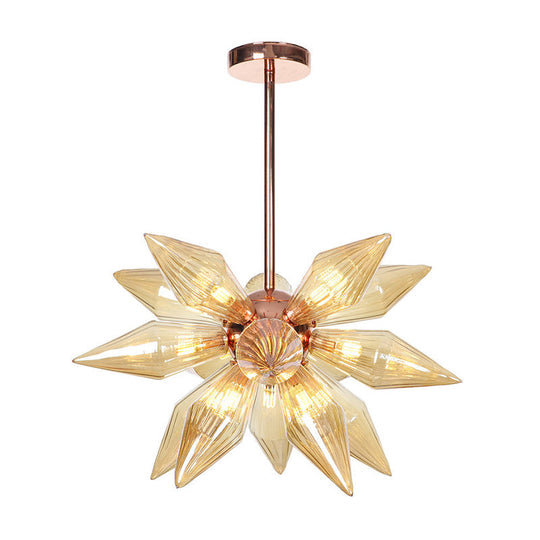 Modern 9/12-Head Amber Glass Diamond Chandelier Pendant Light in Rose Gold – Ideal for Living Room Ceiling